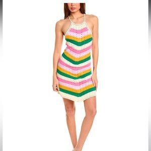 Maje Knit Chevron Multicolor Striped Crochet Sundress, Size Small